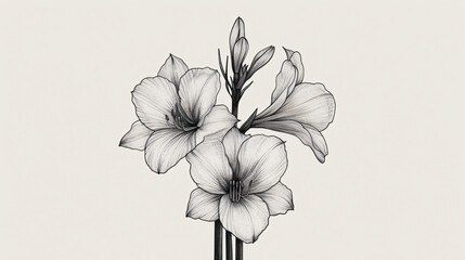 Black and white style line style amaryllis flowers - obrazy, fototapety, plakaty