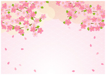 桜が美しい春の和風フレーム背景33桜色