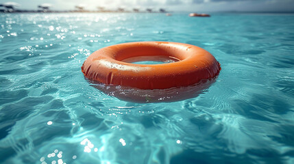Circle float floating in the sea in a summer day  - obrazy, fototapety, plakaty