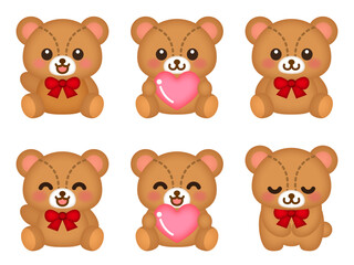かわいいテディベアのぬいぐるみのイラスト素材セット