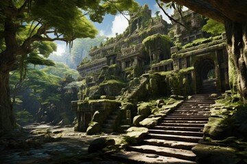 An ancient temple hidden in a lush forest