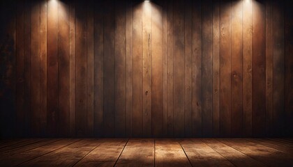 Dark brown wooden background. Floor and wall with top light