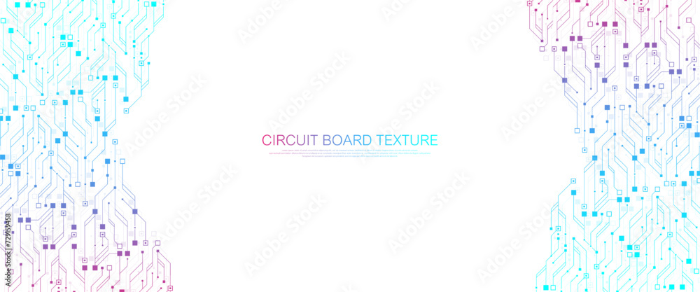 Aufkleber Quantum computer technologies concept. Futuristic blue circuit board background vector. Modern technology circuit board texture background design. Waves flow. Quantum explosion technology.