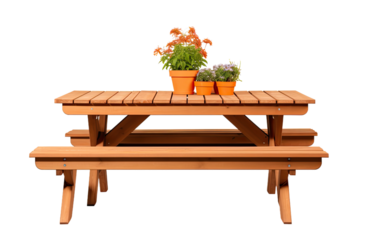 picnic table plastic with a side plant on a White or Clear Surface PNG Transparent Background