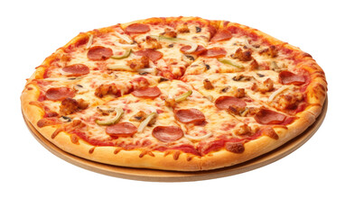 pizza on wooden tray on a White or Clear Surface PNG Transparent Background