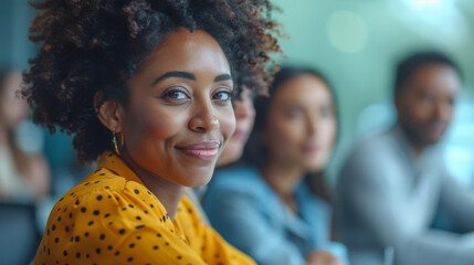 Confident African American woman in a leadership role at diverse team meeting