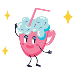 Sticker food of colorful set. This cake-themed sticker of cream cacao complete with a lovable cartoon design against a pastel background. Vector illustration.