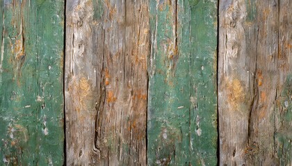 Wooden background of old peeled green timber