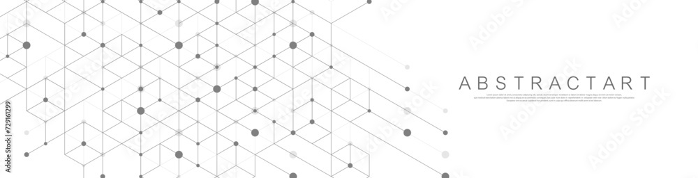 Poster Technology abstract lines and dots connect background with hexagons. Hexagons connection digital data and big data concept. Hex digital data visualization. Vector illustration