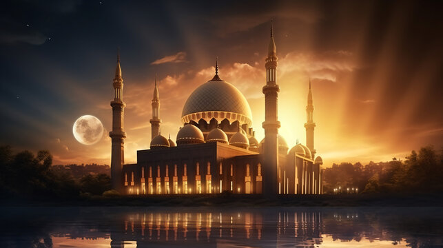 beautiful shiny mosque and ramadan islamic culture