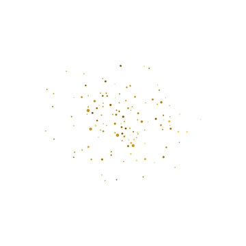 Gold glitter dots on transparent background. Bright dust explosion. Golden glitter particles splatter. Sparkling firework. Luxury design element. Vector illustration 