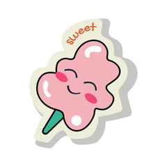 Sticker of colorful set. This delightful cotton candy-themed sticker boast a charming cartoon design on a white backdrop. Vector illustration.