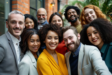 A diverse group of People, Portrait showcasing employees from various backgrounds coming together to celebrate diversity. Smiling multicultural young and matured professional business people concept