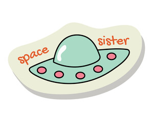 Sticker of colorful set. This cute sticker of cosmic plate designed in a charming cartoon style on a clean white backdrop. Vector illustration.