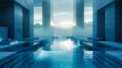 Luxurious and tranquil spa interior with a stunning blue pool, offering a serene and rejuvenating environment for relaxation and wellness