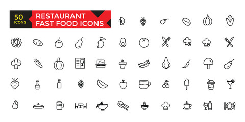 Restaurant and fast-food apps icon set, vector, icons collection