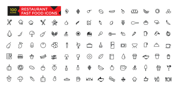 Restaurant and fast-food apps icon set, vector, icons collection
