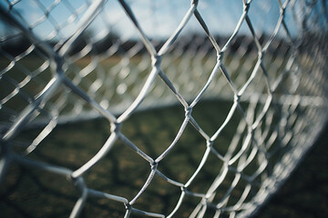 close up of goal net on a soccer field