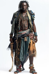 African man wearing Bohemian attire, standing , white background