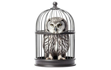 Bird in cage on a White or Clear Surface PNG Transparent Background