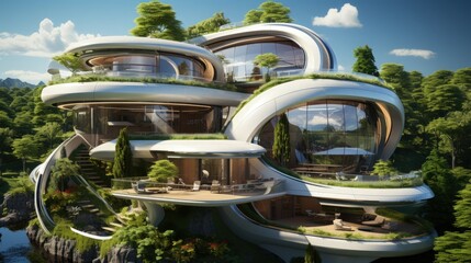 A futuristic home with eco-friendly features