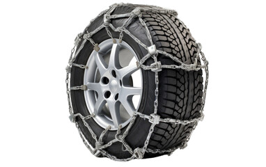 Snow Chains on wheel on a White or Clear Surface PNG Transparent Background