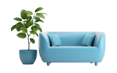 sofa with potted succulent side plant on a White or Clear Surface PNG Transparent Background