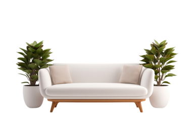 sofa with potted succulent side plant on a White or Clear Surface PNG Transparent Background