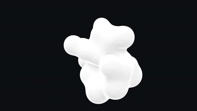 3D animation of abstract smooth liquid volume object. Abstract morph creamy white form. 4k seamless loop 3D animated template
