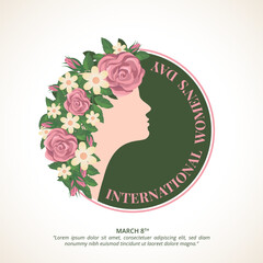International Women's Day background with a woman and flower hair