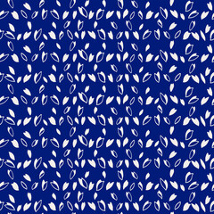 Seamless pattern with lines striped in shapes, polka dots, drops. Vector hand drawn sketch simple random snowflakes, circles on a blue background. Template for design, textile, printing