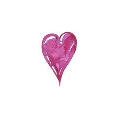 Heart Shiny glossy candy red. Watercolor Symbols. Gem. Valentines day, wedding, romantic, party design, congratulation, love message, invitation card. Hand-draw clipart illustration isolated on white