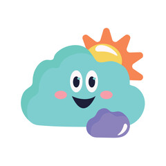 Weather sticker of colorful set. This adorable illustration of a cute cloud set against a pristine white background. Vector illustration.