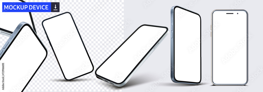 Canvas Prints smartphone frame less blank screen, rotated position. smartphone from different angles. mockup gener