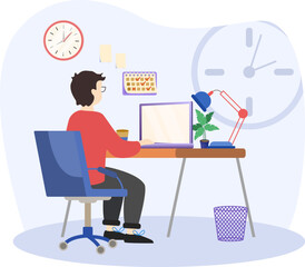 Work time illustration. Time management concept planning, organization, working time. Time organization efficiency. Schedule job project team. Vector illustration.