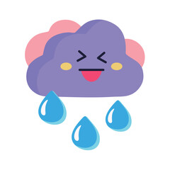 Weather sticker of colorful set. This charming illustration of a rainy cloud on white background is ideal for children's books, interactive games, and other creative projects. Vector illustration.