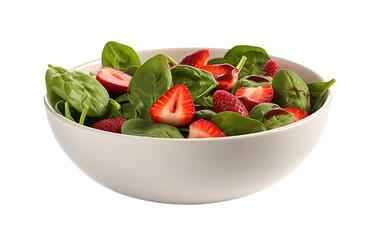 Spinach and Strawberry salad with balsamic in bowl on a White or Clear Surface PNG Transparent Background
