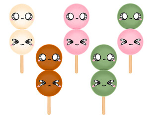Cute Dango Character Mascot Kawaii Cartoon illustration Japanese Dessert Cute Dango Kawaii Dango Set Collection