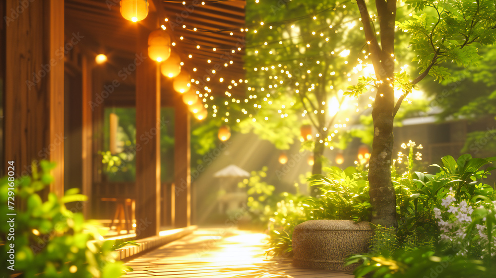 Aufkleber magical and abstract forest background with sunlit bokeh, creating a dreamy and ethereal nature scen