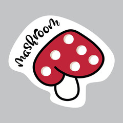 Food sticker of colorful set. This mushroom-themed cartoon design illustration add a dash of excitement to design projects with its white background. Vector illustration.