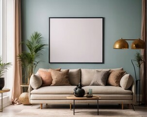 Frame Mockup in Boho-Inspired Living Room Setting - 3D Render
