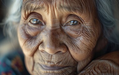 Old Woman With Wrinkles and Blue Eyes