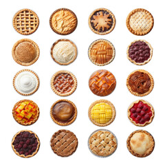 Collection of pie types on transparent background - obrazy, fototapety, plakaty