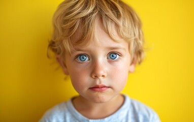 Naklejka premium Little Boy With Blue Eyes and Blonde Hair