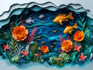 Obraz na płótnie Canvas Papercraft of the undersea world