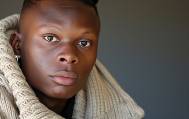Multiracial Woman in Sweater Looking at Camera