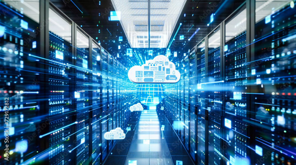Aufkleber cloud networking concept with server technology, symbolizing secure digital communication and data s