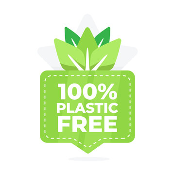 Eco friendly 100 plastic free sticker with leaf graphics for sustainable product marketing