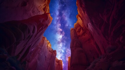 Beautiful grand red canyon with Milkyway view. Beautiful starry night landscape. background, wallpaper. 