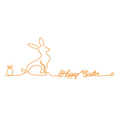 Easter bunny and eggs line art calligraphy abstract ribbon transparent background